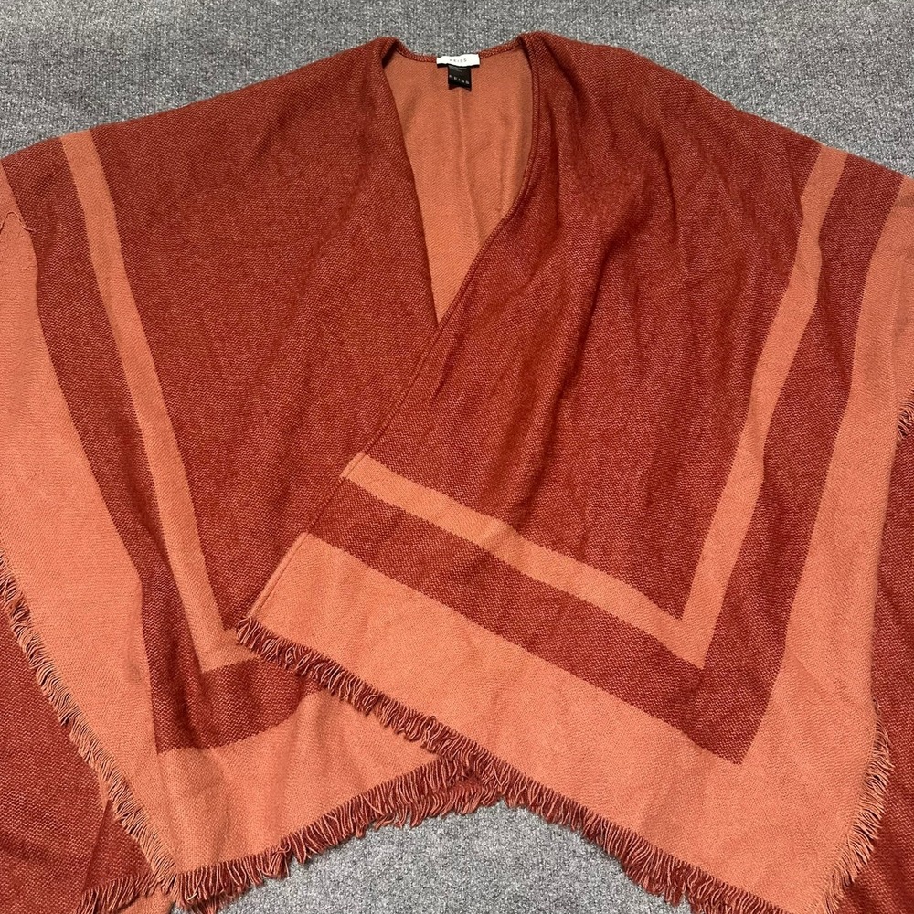 Reiss Valli Poncho Wrap Shawl Burnt Orange Rust Colorblock Fringed Germany OS